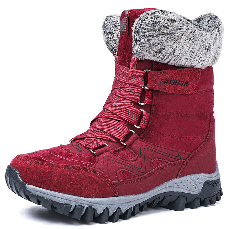 Cross-border Northern Winter Fleece-Lined Warm Thick-Soled Snow Boots, Export-Grade Cotton Shoes,  High-Top Women's Shoes, Sizes 35–42