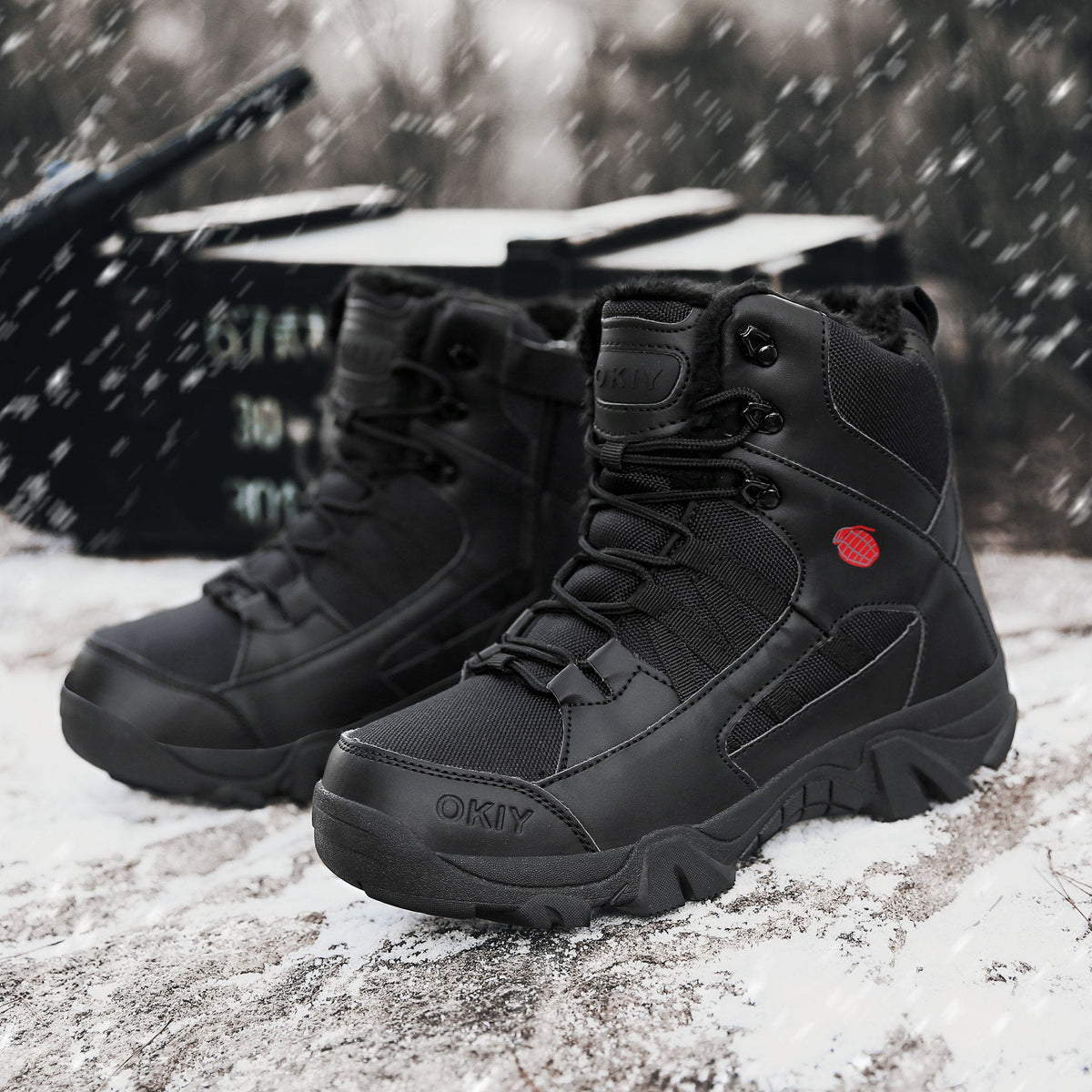 Men's High-Top Double-Sided Fleece Tactical Boots, Outdoor Military-Style Combat Boots, Insulated Training Boots, Special Forces Hiking Boots