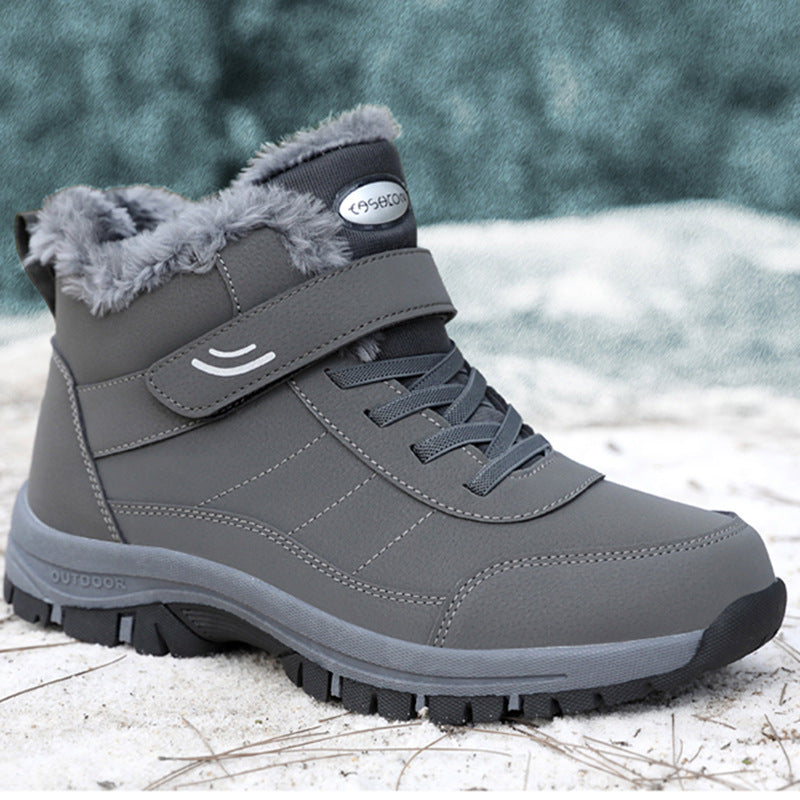 Winter Plus-Size Casual Cotton Shoes, Fleece-Lined Warm Outdoor Hiking Shoes, Waterproof and Non-Slip Men's Snow Boots
