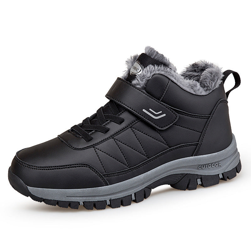 Winter Plus-Size Casual Cotton Shoes, Fleece-Lined Warm Outdoor Hiking Shoes, Waterproof and Non-Slip Men's Snow Boots